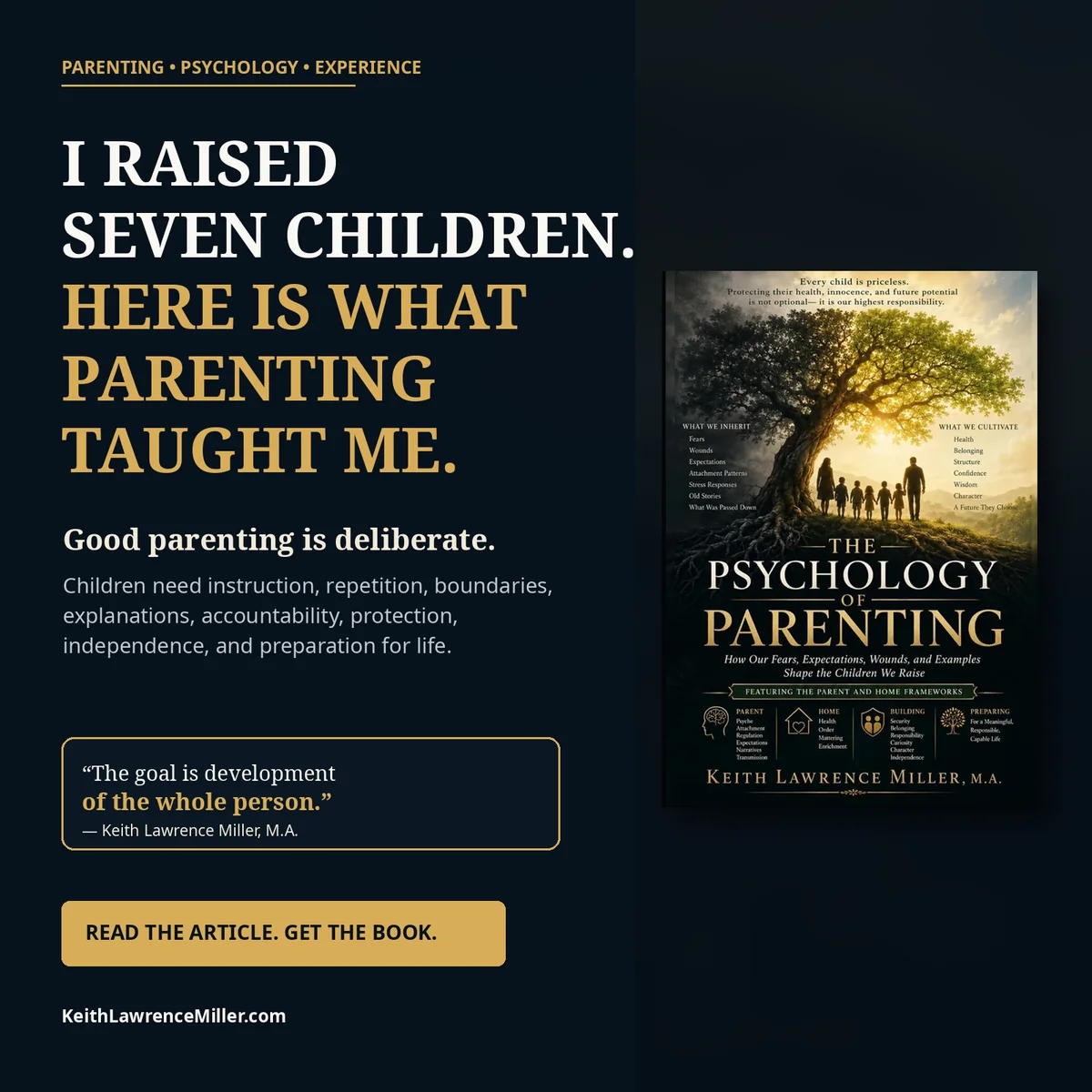 I Raised Seven Children. Here Is What Parenting Taught Me, with the actual book cover.