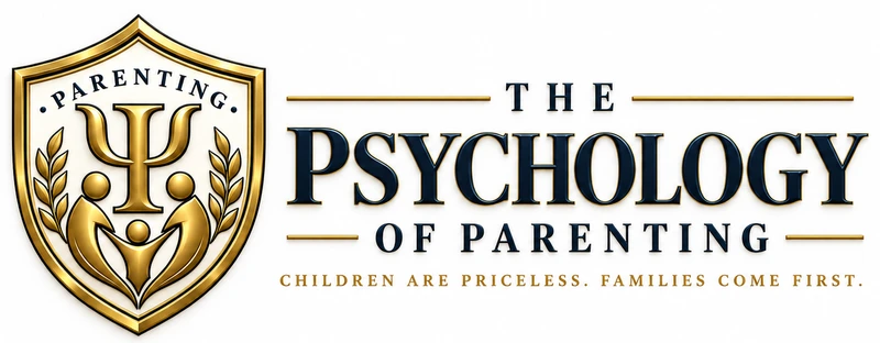 The Psychology of Parenting horizontal gold shield and wordmark